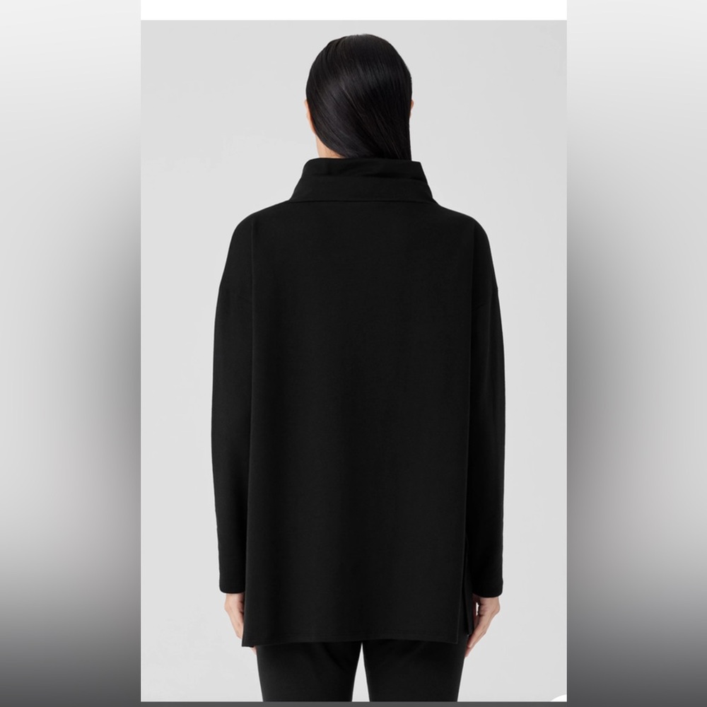 Eileen Fisher Funnel Neck Tunic Sweatshirt Black XS - Picture 2 of 7